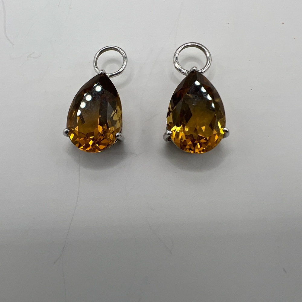 925 Sterling Silver Citrine Teardrop Dangle Earring Drops Faceted 1/2” Drop